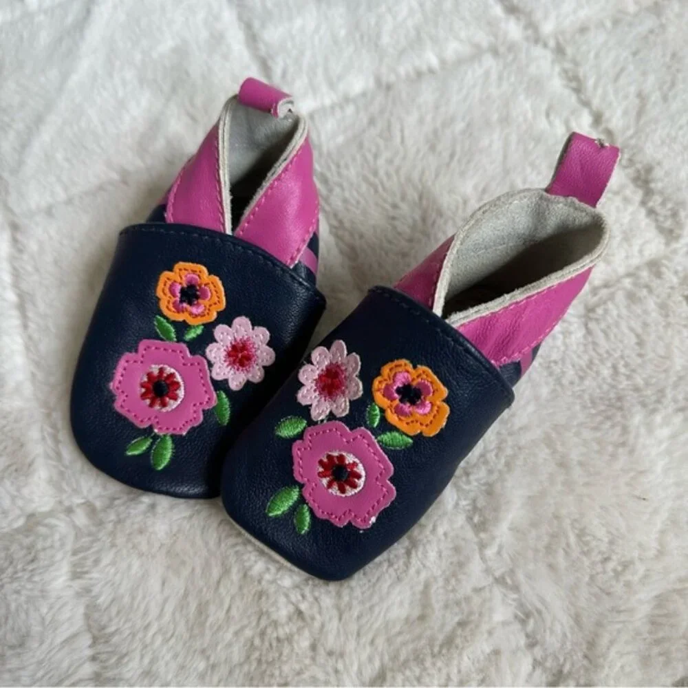 Jojo Maman Bebe | Purple, Pink & Blue Floral Infant Moccasins | Size 0-6 Months
